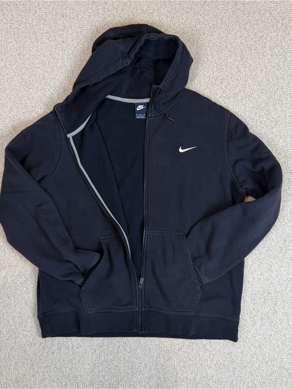 Nike Club FZ XL Dark Obsidian Navy Embroidered Swoosh Full Zip Hoodie